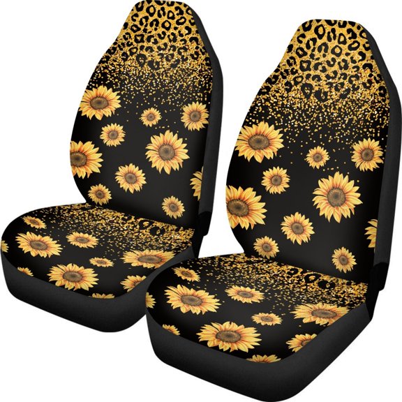 POLERO Waterproof Front Seat Cover for SUV, Removable Breathable Vehicle Seat Covers Polyester Fabric Set of 2, Sunflower Leopard Pattern