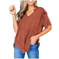 thumbnail image 2 of YHAJDS Womens Tops Short Sleeve V Neck Loose Casual Blouse Fashion Summer Tee, 2 of 5