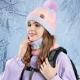 thumbnail image 3 of ievspot 1 Set Women Winter Hat And Scarf Set Plush Ball Decor Contrast Color Thick Plush Line Outdoor Ski Skating Cycling Neck Cover Cap Set, 3 of 8