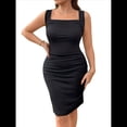 thumbnail image 2 of Vestido de Verano de Talla Grande para Mujer, con Escote Cuadrado y Tirantes, Falda A la Cadera Negro XL, 2 of 9