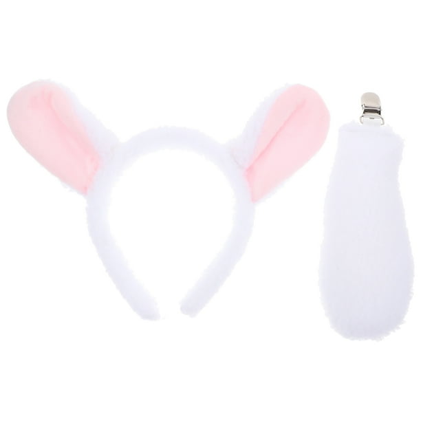 ColoMX 1 Juego de diadema y cola de animales de felpa, linda diadema con orejas de cordero para Halloween, diadema esponjosa con orejas de cordero para niños, diadema de personaje de dibujos animados