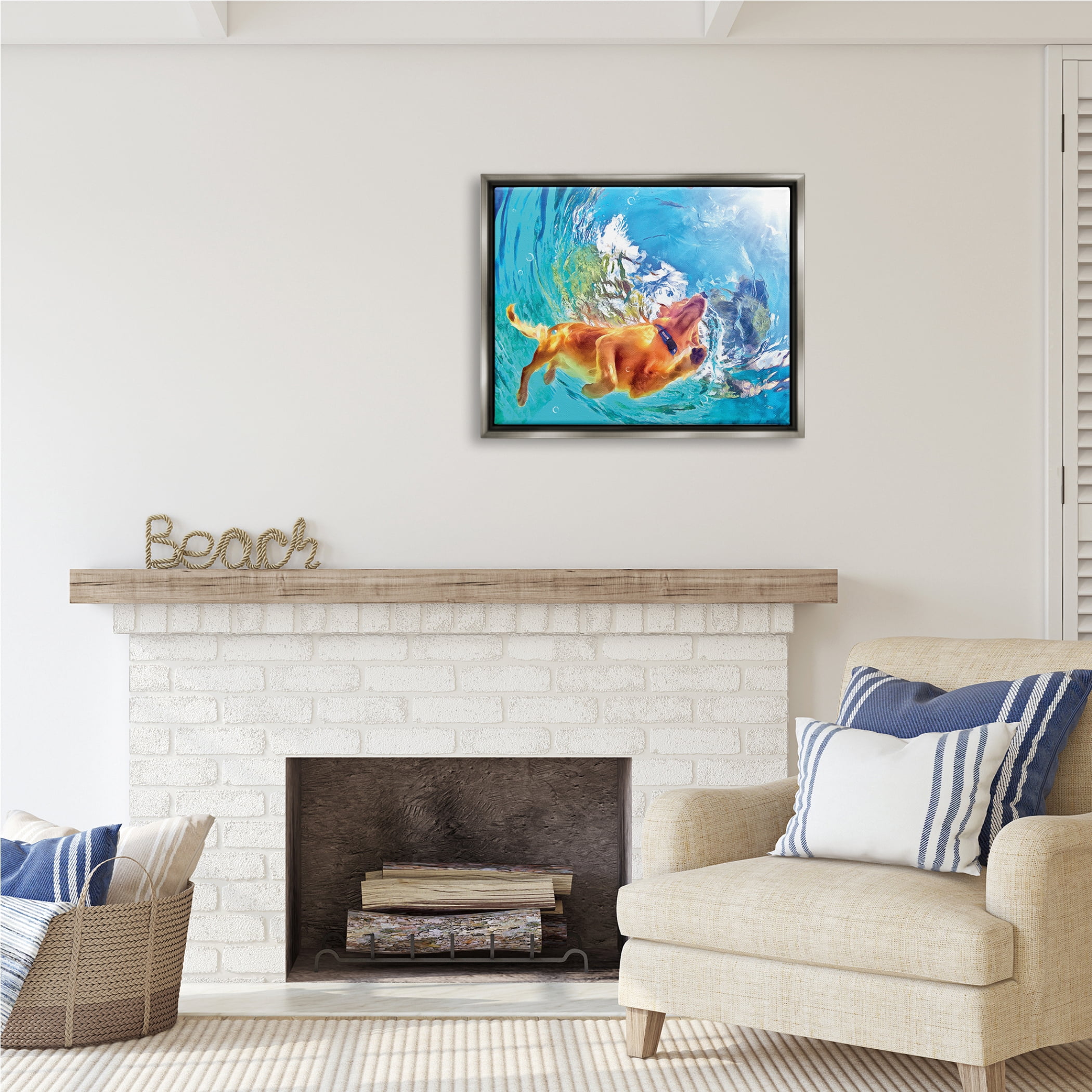 Stupell Industries Dog Swimming Underwater Animals & Insects Painting Gray Floater Framed Art Print Wall Art, 31 x 25