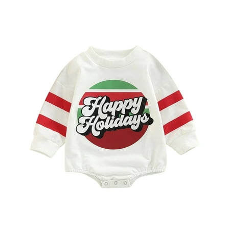 

Niuer Infant Loose Long Sleeve Bodysuit Baby Casual Xmas Jumpsuit Color Block Travel Crew Neck Cartoon Christmas Romper White 70cm