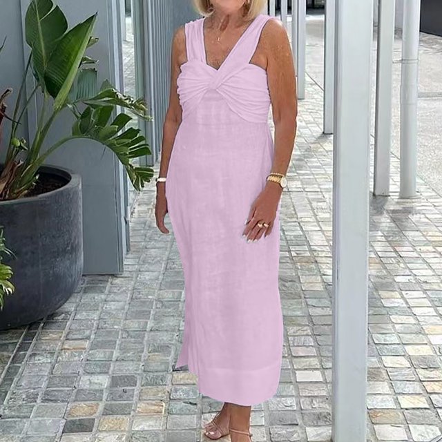 onlyliua Beach Dresses for Women Sleeveless V-Neck Solid Shift Tank Dresse Flowy Maxi Dresses Regular Fit High-Waist Cotton Soft for Evening Events Clearance Sales Today Deals Prime