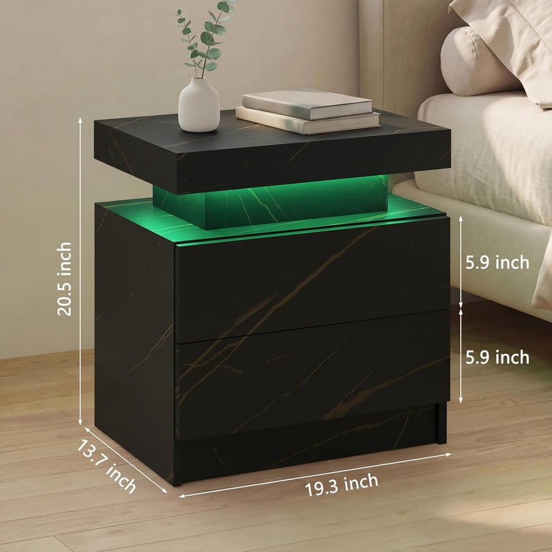 Howcool LED Nightstand, 2 Drawer Bedside Side Table with LED Lights for Bedroom Living Room