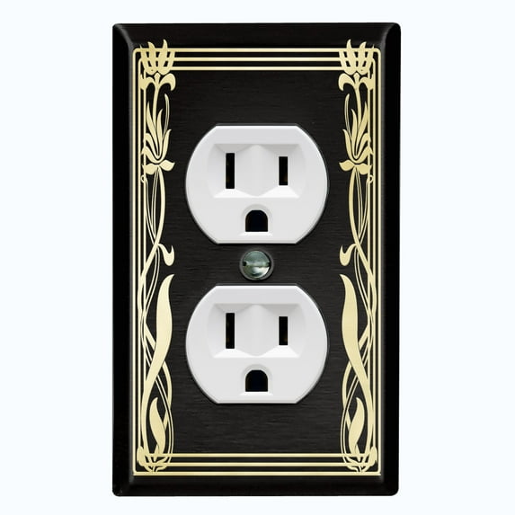 Metal Light Switch Plate Cover Elegant Victorian Floral Vine Frame Black FRA085