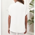thumbnail image 4 of Camisas de manga corta con volantes para mujer, cuello vuelto, Color puro, cierre de botones, blusa informal de verano, 4 of 6