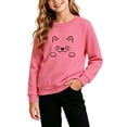 thumbnail image 4 of Spazoro Girls Crew Neck Long Sleeve Sweatshirt, Stretchable Breathable Cat Print Lightweight Casual Pullover Tops for Fall Daily School Wear Hot Pink Size 3-4T, 4 of 6