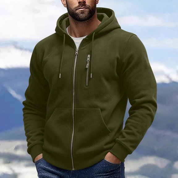 Xdegoge Mens Full Zip Up Hoodie Athletic Sweatshirt Jacket with Drawstring and Chest Zipper Pocket Casual Fall Winter Activewear Outerwear Coat