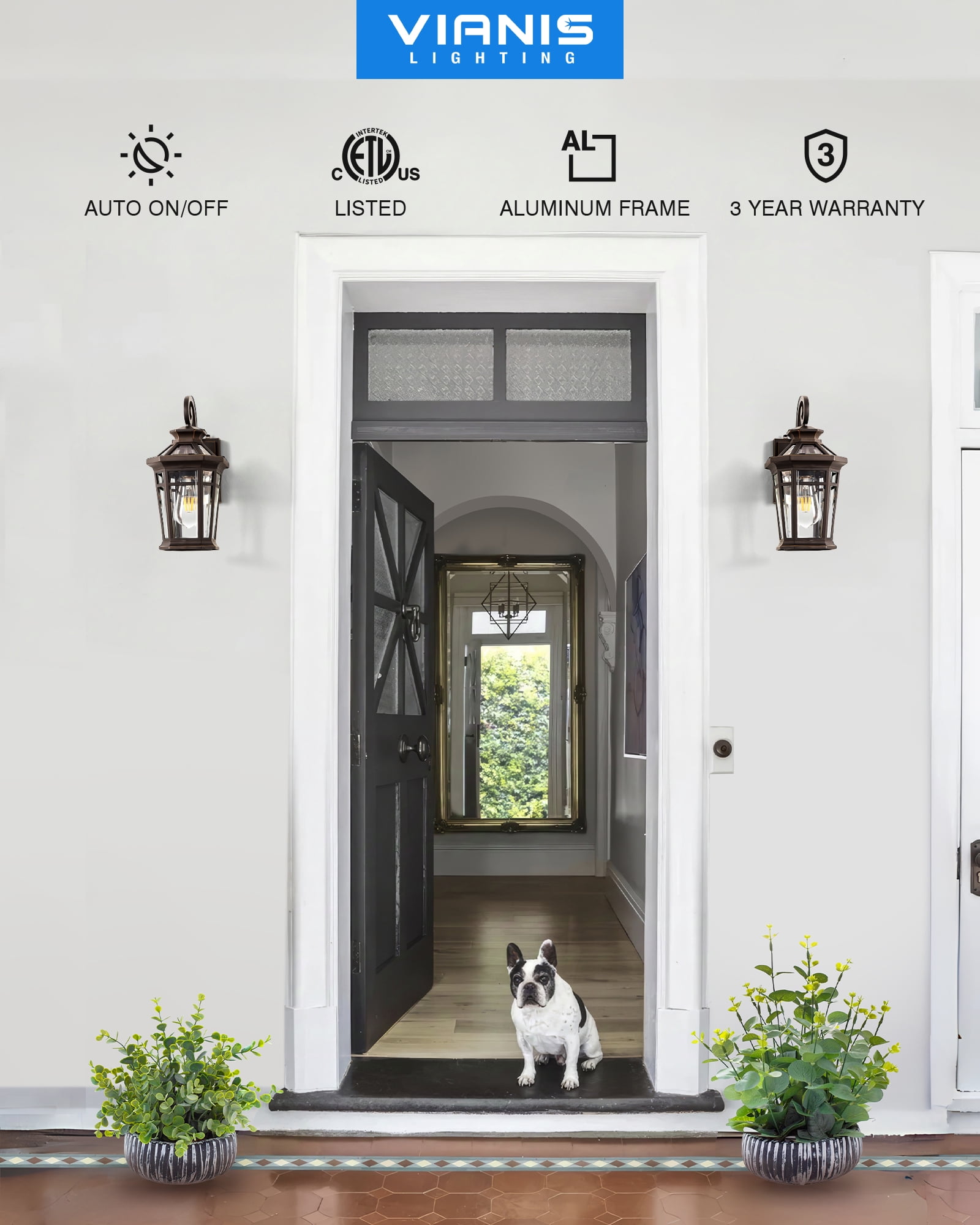 Outdoor Wall Lights Wall Mount, Exterior Lighting Fixtures Dusk to Dawn, Oil Rubbed Bronze Front Porch Lights, Outdoor Wall Lantern with Tempered Glass, Anti-Rust Garage Sconce Lights, Patio