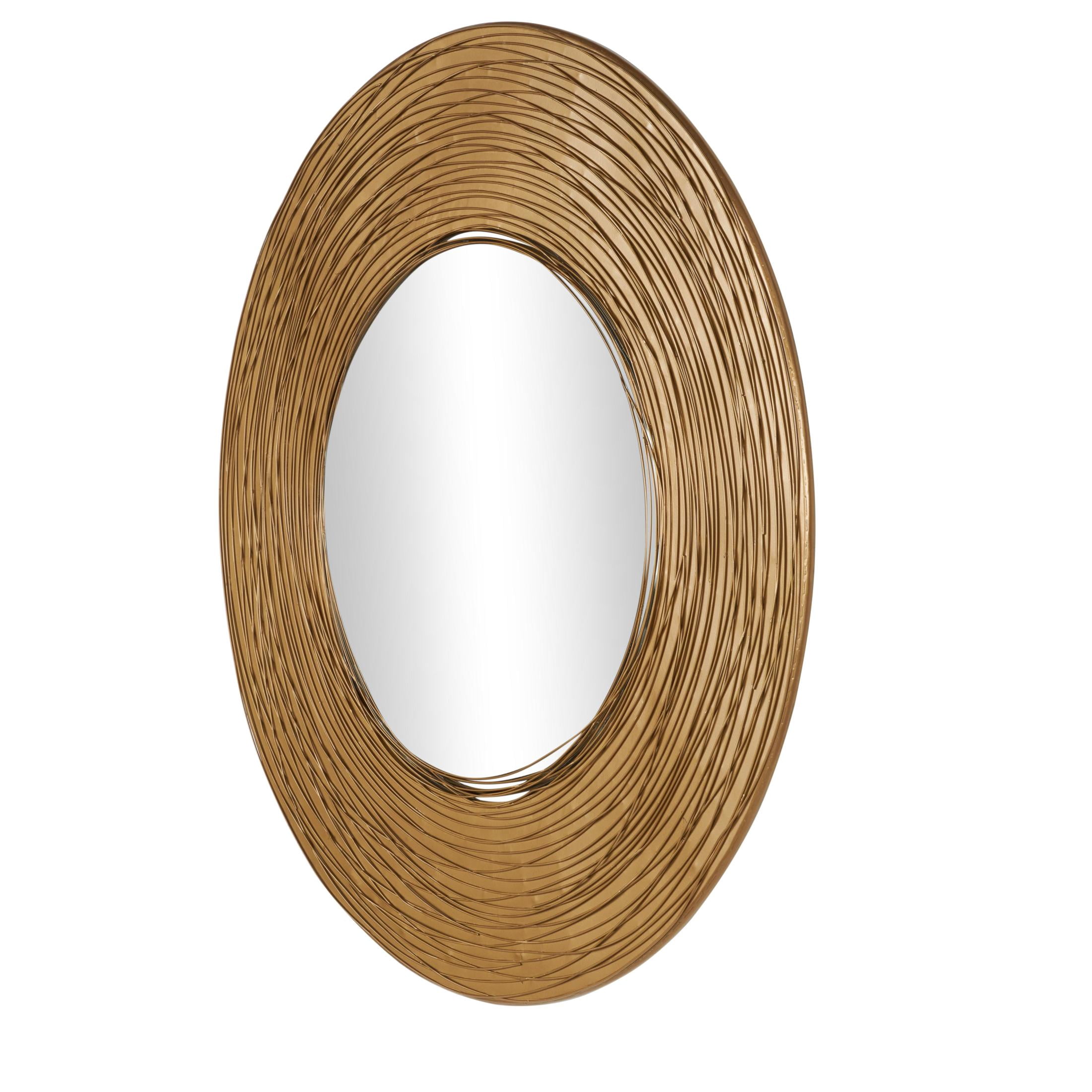 DecMode 30" x 30" Gold Abstract Wall Mirror with Overlapping Wire Rings