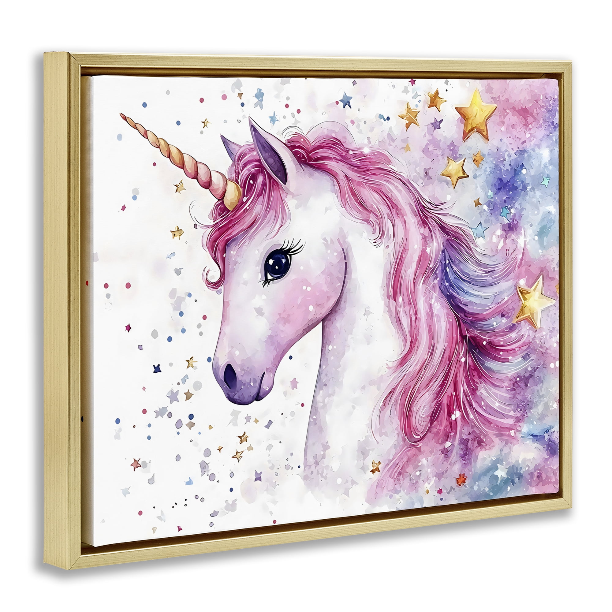 Stupell Industries Pink Mane Unicorn with Stars Gold Framed Floater Canvas Wall Art, design by Creative Studio