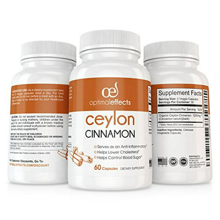 Organic Ceylon Cinnamon Supplement by Optimal Effects - Promotes Heart Health Lowers Blood Sugar Levels. Has Circulation & Weight Loss Support, True Cinnamon from Sri Lanka -1200mg 60 Veggie