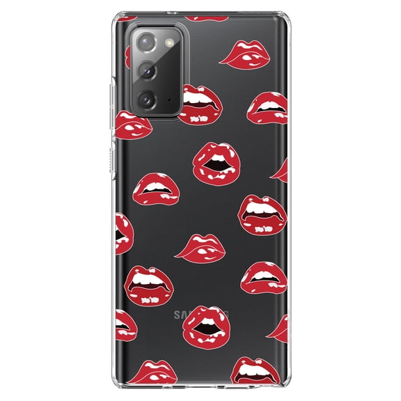 DistinctInk Clear Shockproof Hybrid Case for Samsung Galaxy Note 20 (6.7" Screen) - TPU Bumper, Acrylic Back, Tempered Glass Screen Protector - Red Lips