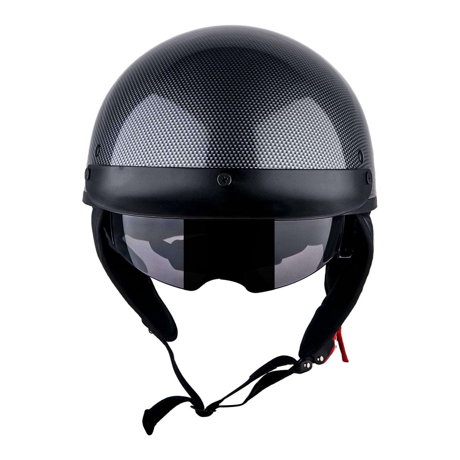 1Storm Motorcycle Half Face Helmet Mopeds Scooter Pilot with retractable Inner Smoked VisorHKY205V, Fiber Black