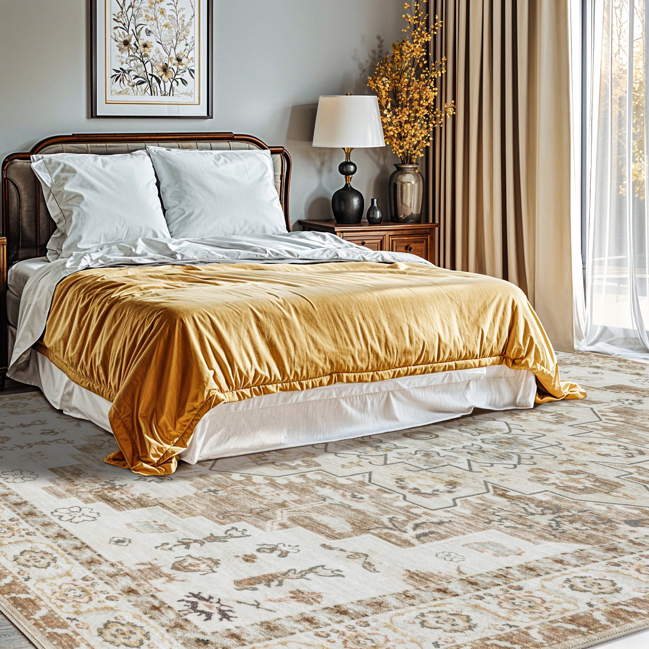 Sonoro Kate 9x12 Area Rugs for Living Room Bedroom, Non Slip Boho Machine Washable Indoor Floor Carpet, Cream