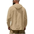thumbnail image 6 of Horkkom Linen Shirts for Men Long Sleeve Solid Color Button Down Shirt Summer Casual Loose Shirts with Hood Drawstring L, 6 of 8