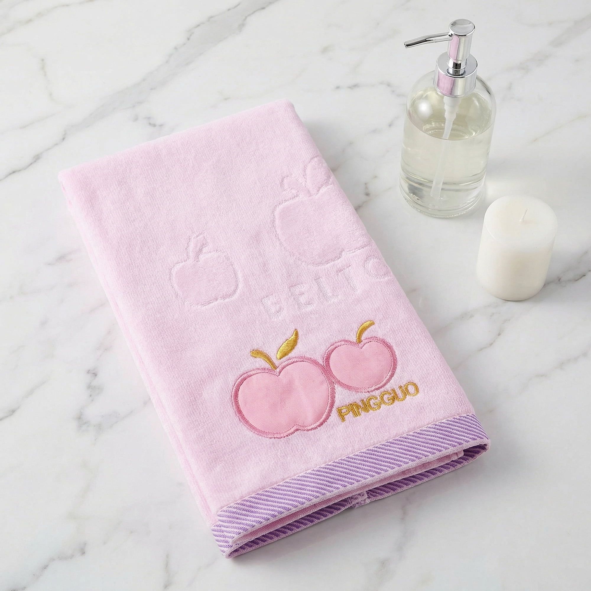 Unique Bargains Cartoon Embroidered 29" x 13" Soft Absorbent Hand Towels Pink 4pk