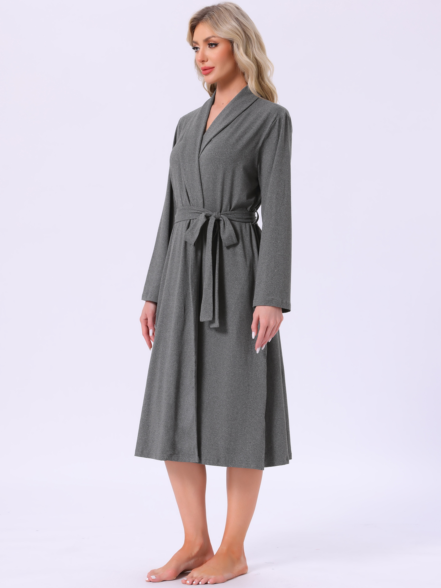 DARING DIVA Long Sleeve V-neck Kimono Midi Loungewear Bathrobe 2XL Dark Gray