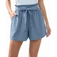 thumbnail image 3 of Women Casual Shorts Bowknot Tie Waist Summer Shorts with Pockets Gray Blue L, 3 of 7