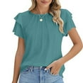 thumbnail image 2 of fatyb Summer Womens Tops Ruffle Short Sleeve Casual Blouses Crew Neck Solid Color Loose Shirts for Women, 2 of 5
