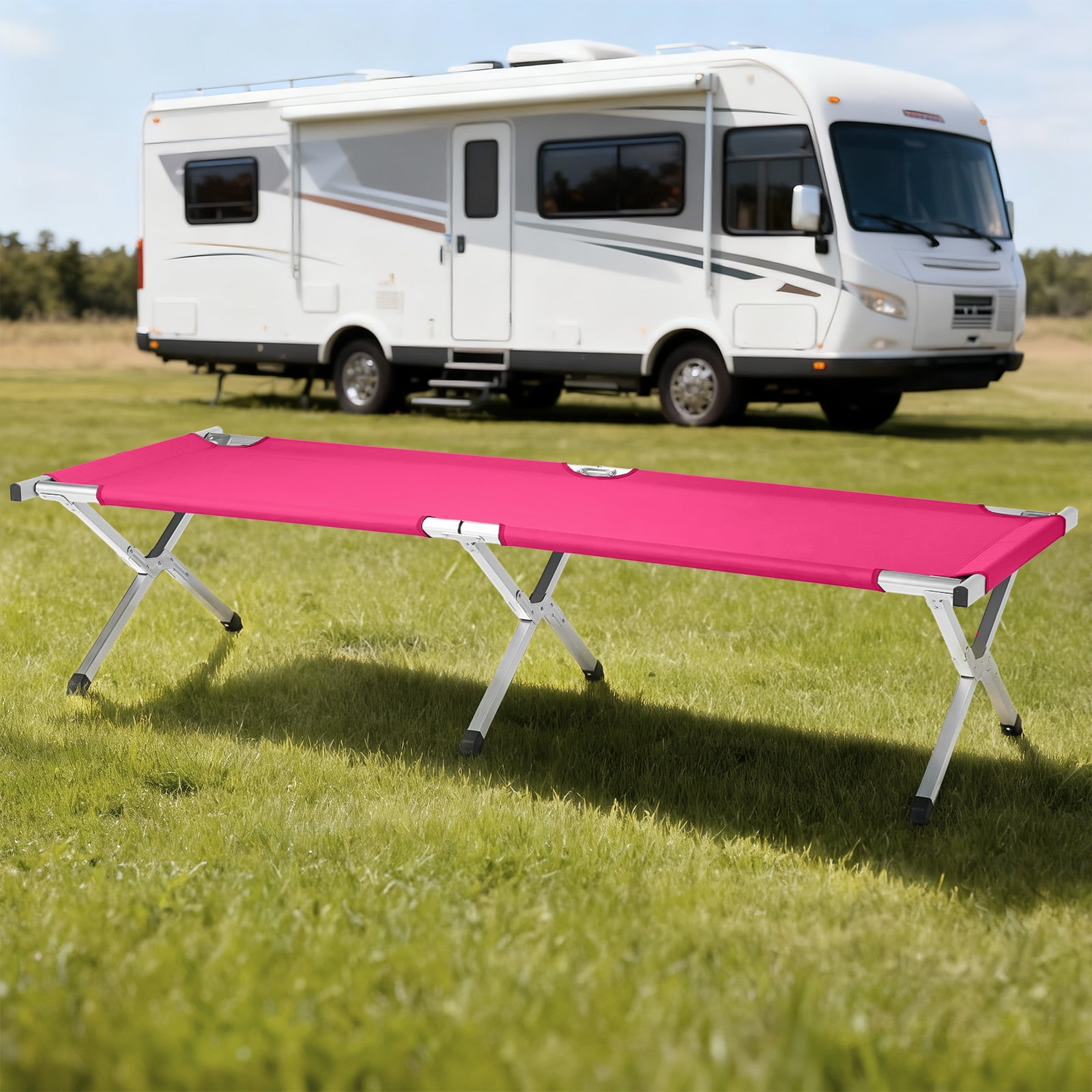 Portable Folding Camping Cot, Premium Aluminum Tube Oxford Fabric Cot, Lightweight Space Saving Cot with Carrying Bag, Pink Camping Cot for Outdoor Camping Activities