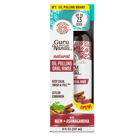 GuruNanda Coconut & Cinnamon Oil Pulling Flavor + Neem & Ashwagandha - Oral Rinse Mouthwash - 8 oz