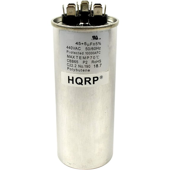 HQRP 45uf 5uf 370-440V Dual Run Capacitor CBB65 AC Electric Motor Start HVAC Blower Compressor Furnace CBB65-R 45MFD 97F9851 5MFD 27L889 Z97F9851