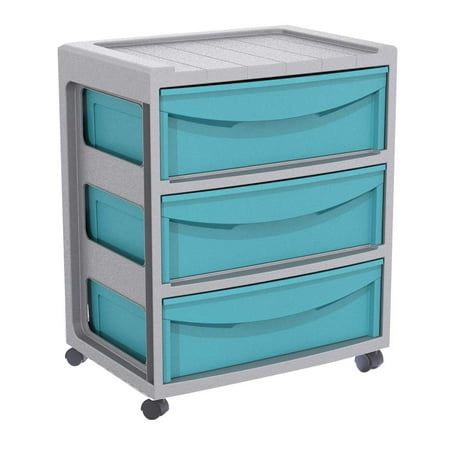 Your Zone Turquoise & Silver Wide 3 Drawer Cart