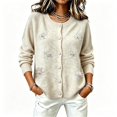 thumbnail image 3 of WCJM Cardigan Sweaters Women Plus Size Long Sleeve Button Down Crewneck Fall Knit Casual Top (Beige,S), 3 of 5