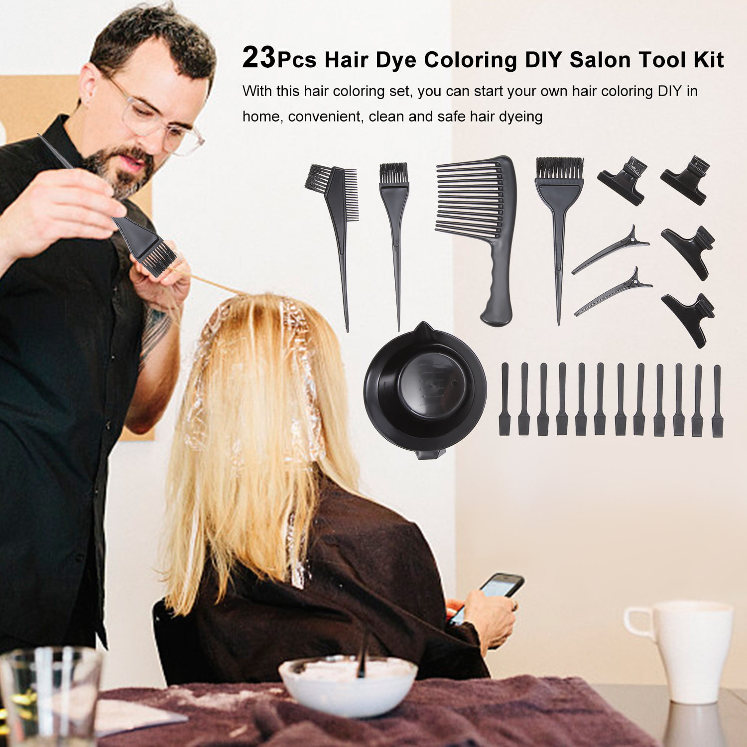 23Pcs Hair Dye Coloring DIY Salon Tool Kit Hair Tinting Bowl Dye Brush Comb  Hair Clips Mixing Spatulas Hair Color Dye Tint Tool Set 