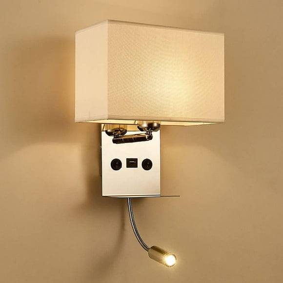 Dutchman Lampe Murale de Chevet en Métal et Tissu Durable à Bras Articulé avec Chargement USB