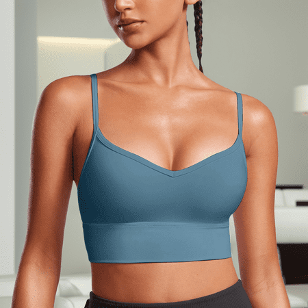 Fulorrnie Bras for Women Plus Size Comfort Wirefree Supportive Seamless Yoga Sports Workout Gym Compression Plunge Ventilated Bra Blue S