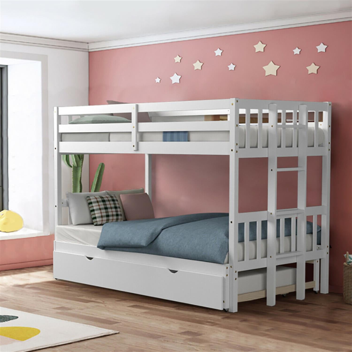 Demi Bonn Twin Pull-Out Bunk Beds with Ladder in the Steps and a Trundle, Bunk Bed Platform, White