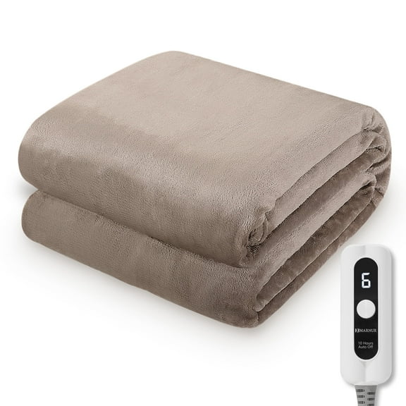 Wlogtijr Electric Blanket 72" x 84" Full Size with 6 Heating Levels, 10 H Auto-off, Flannel, Machine Washable, Linen