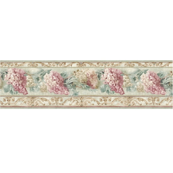 Trimz Lilacs Southern Charm Wallpaper Border - Floral Wall Décor - Light Pink, Beige Green - 15' L x 10.25" W - Kitchen Wall Border