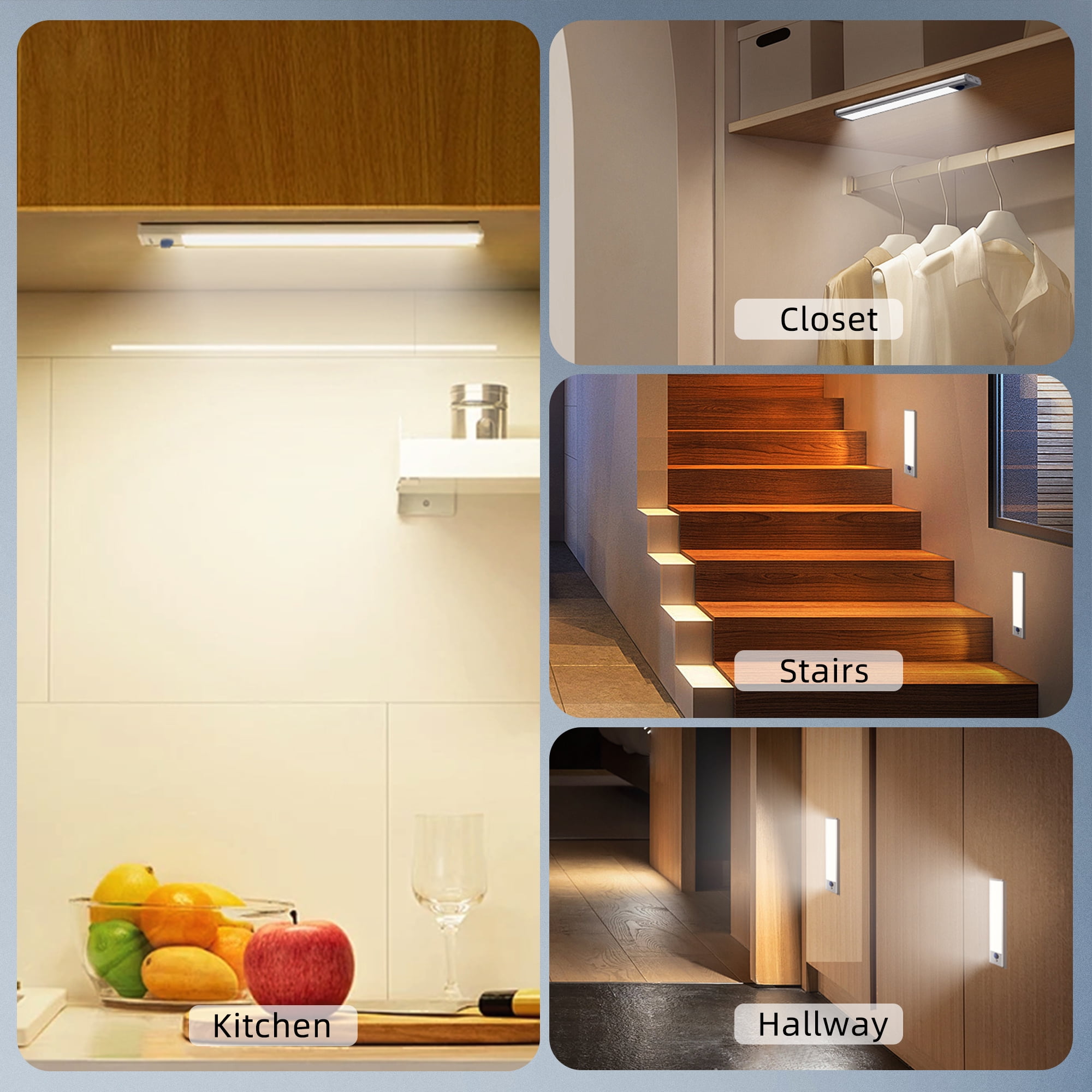 DAYBETTER 54 LED Under Cabinet Lights, USB Rechargeable Closet Lighting kit with Motion Sensor and Magnetic Strip for Wardrobe, Kitchen Wireless Lighting,4 Pack