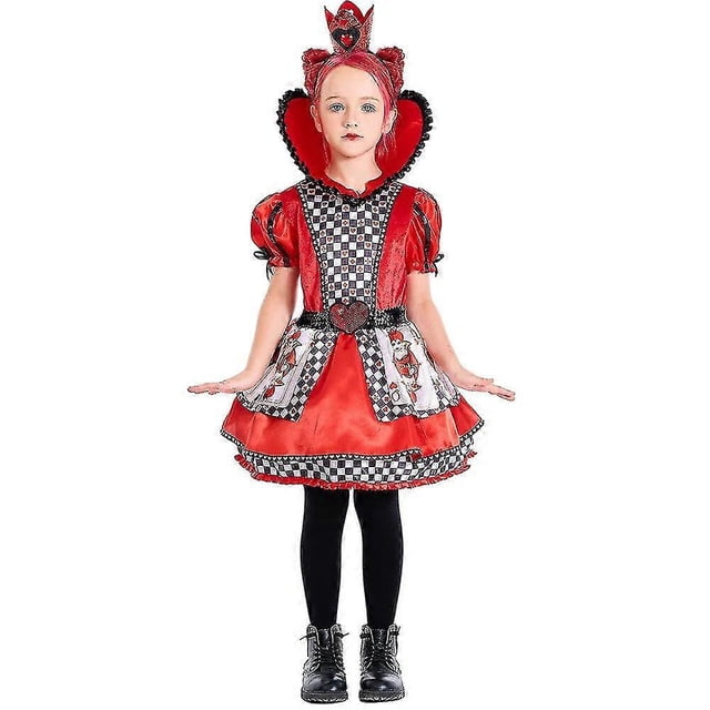 Kid Adult Queen Of Hearts Alice In Wonderland Costume Poker Queen Cosplay Halloween Masquerade Costumes Sexy Dress With Headwear G