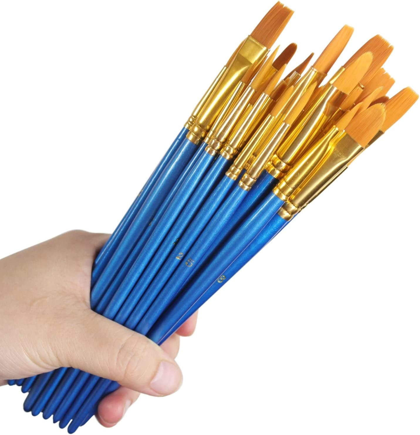 JJEAN-Acrylic Paint Brush Set, 5 Packs / 50 pcs Nylon Hair Brushes for All Purpose Oil Watercolor Painting Artist Professional Kits