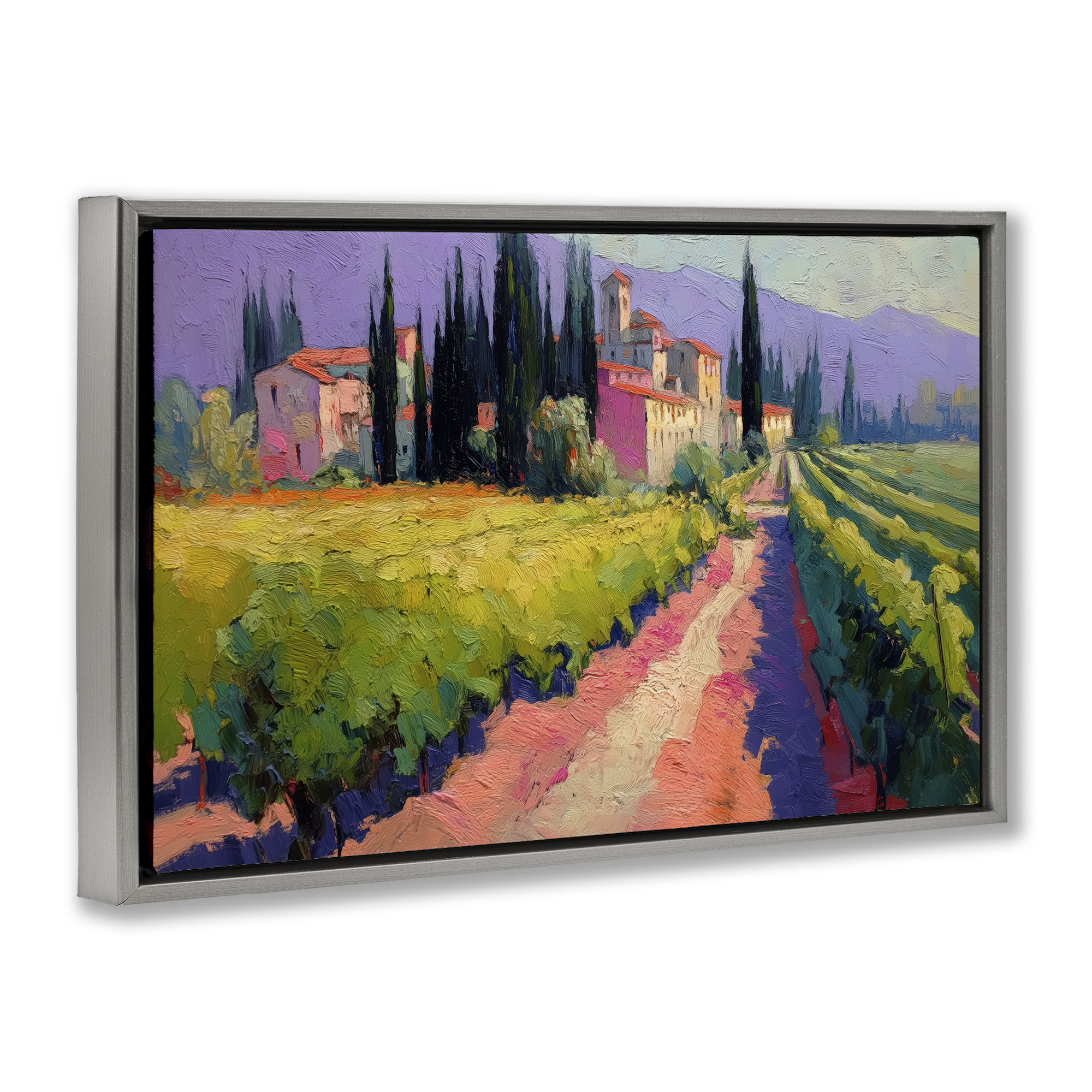 Purple Mountains Village Gray Framed Floater Canvas Wall Art, design by Annabelle Hall