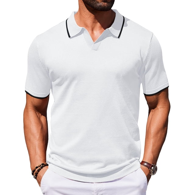 Polo COOFANDY de manga corta, casual, vintage, de golf, blanco