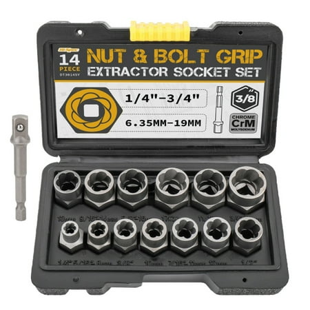 

Impact Bolt & Nut Remover Set 13+1 Pieces 3/8 in Drive Nut Extractor Socket Bolt Remover Tool Set with Storage Box