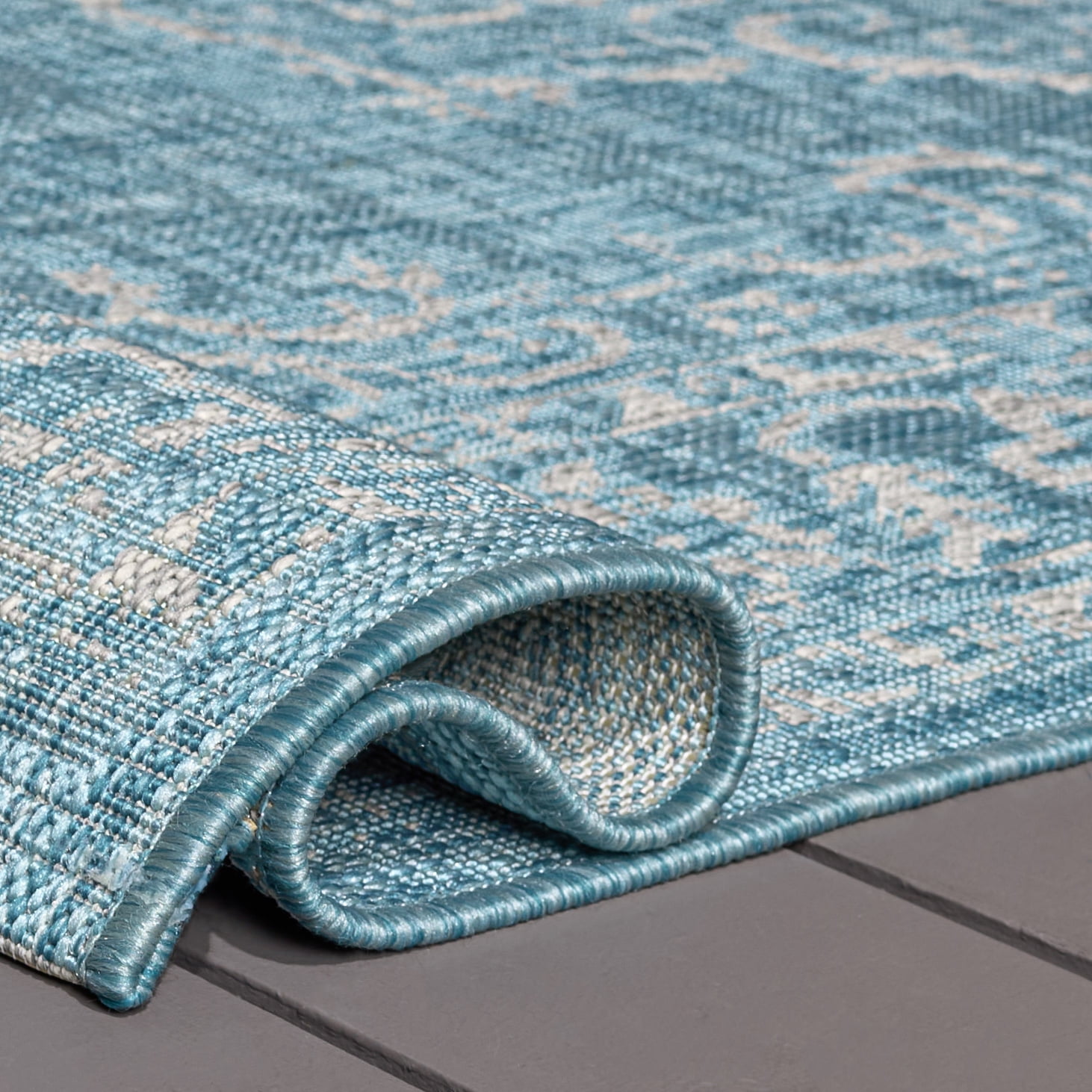 SAFAVIEH Courtyard Clodagh Medallion Indoor/Outdoor Area Rug, Aqua/Grey, 6'7" x 6'7" Square