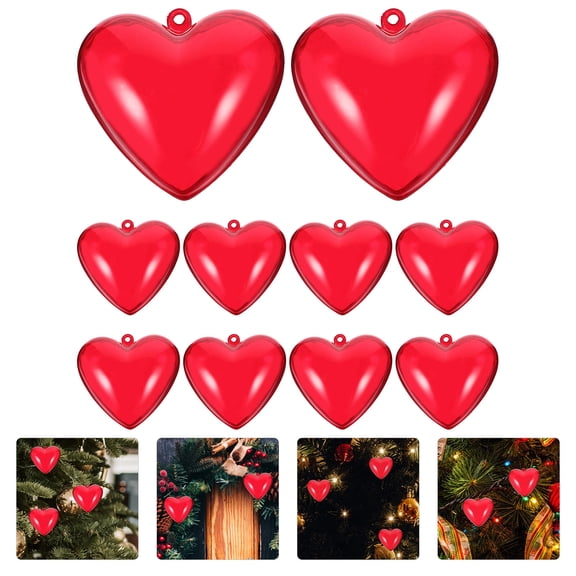 Raindrops Red Plastic Fillable Hearts 10Pcs Heart Shape To Hang Ornaments For Family Gatherings 2.36X2.36X1.41in