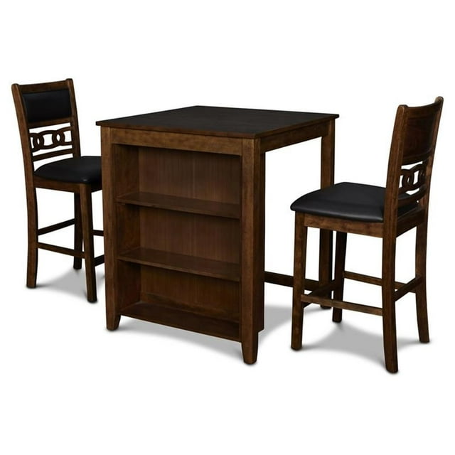 Pemberly Row Contemporary Solid Wood Counter Table w/ 2 Chairs in Brown