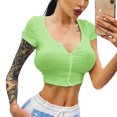 thumbnail image 4 of FOCUSNORM Women Short Sleeve Knit Blouse Solid Color V-neck Slim Short Top, 4 of 5