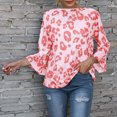 thumbnail image 2 of Blusa de manga de campana Casual Estampado de leopardo Elegante Ajuste holgado Cuello redondo Tops sueltos Blusas Rosa M, 2 of 6