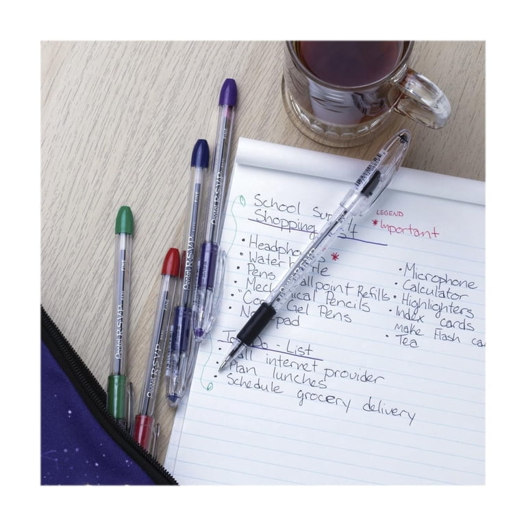 Pentel R.S.V.P. Ballpoint Stick Pens, Fine 0.7mm, Blue Ink