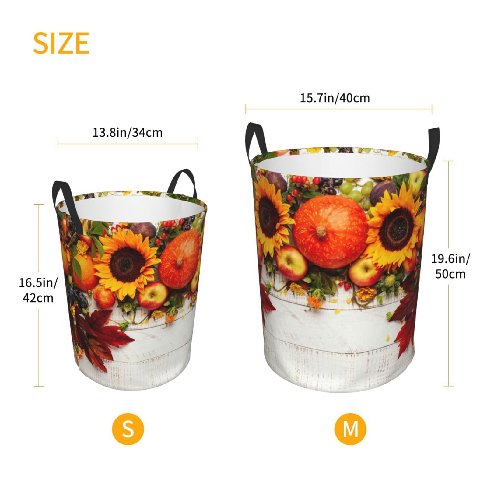 Large Laundry Basket with Handles - Thanksgiving Autumn Pumpkins Fall Leaves Kids Baby Dirty Clothes Laundry Hamper for Bedroom Aesthetic