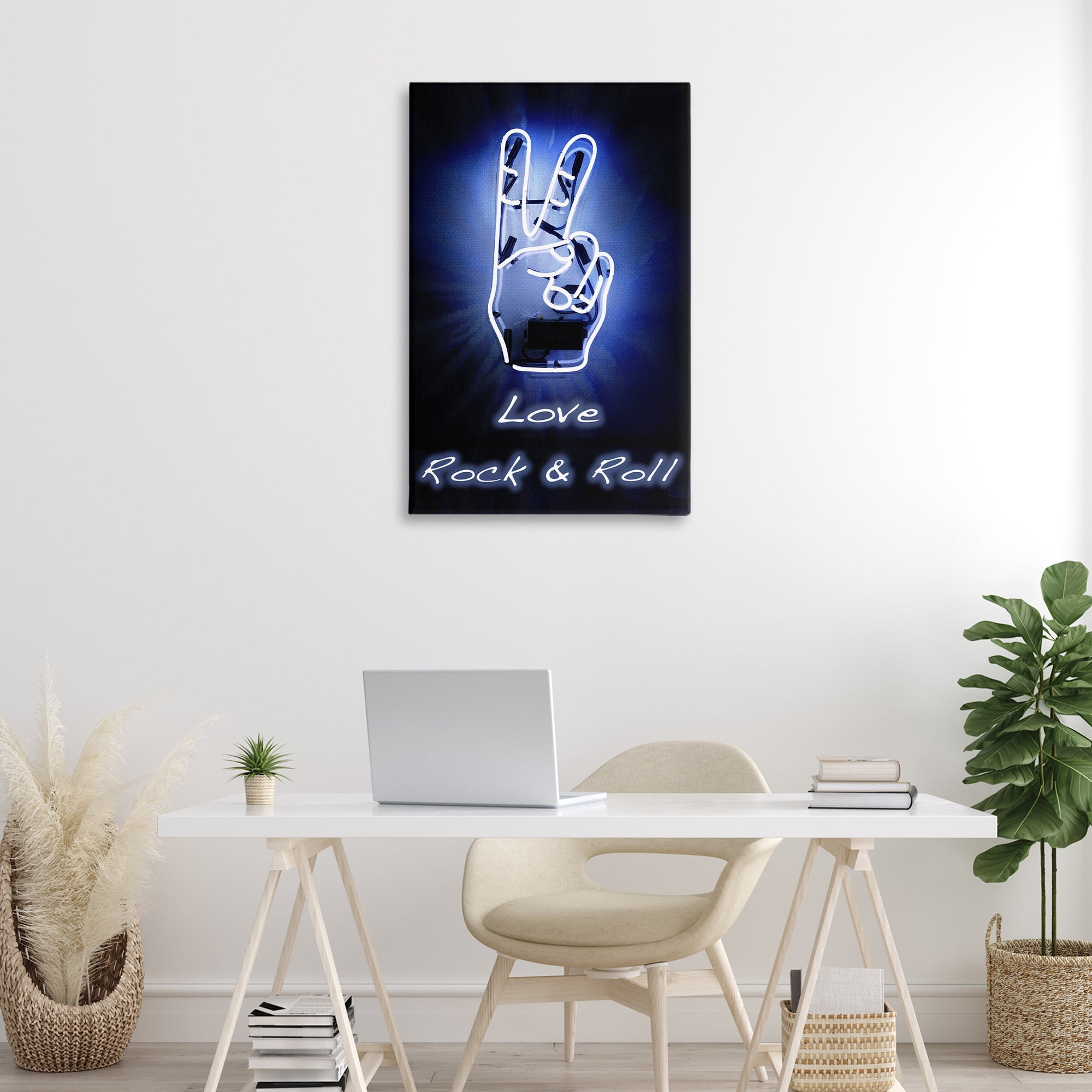 Stupell Industries Love Rock & Roll Neon Text & Numbers Painting Wrapped Canvas Art Print Wall Art, 24 x 36